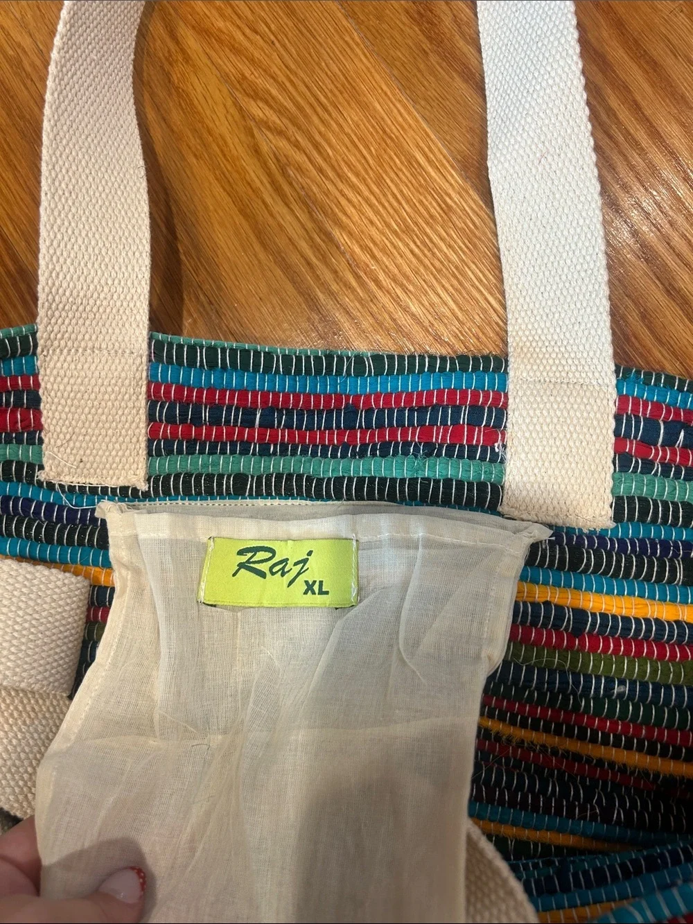 Raj Multicolor Fringe Woven Tote oversized XL carpet bag rotor new w/o tag